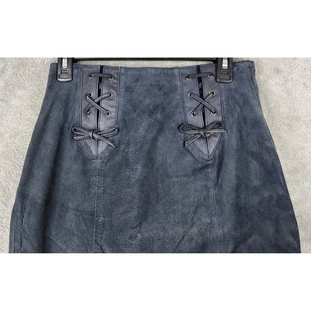 Silverleaf Skirt Womens Size 9/10 Black Suede Leather Lace Up Retro Mini Vintage - Picture 6 of 11